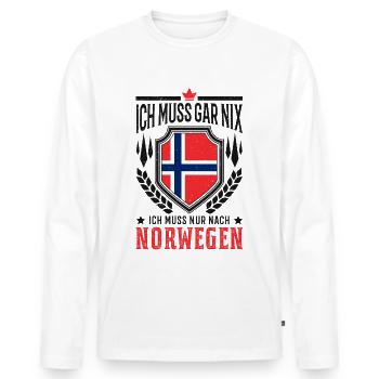 Ich muss gar nix Ich muss nur nach Norwegen Reise - Männer Premium Bio Langarmshirt - Weiß - Vorne - Nico (187cm)