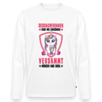 Geocacherin Einhorn Geocache Mädchen Geocaching - Männer Premium Bio Langarmshirt - Weiß - Vorne - Nico (187cm)