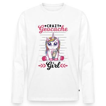 Crazy Geocache Girl Geocacher Geocaching - Men's Premium Organic Long Sleeve Shirt - white - Front - Nico (187cm)