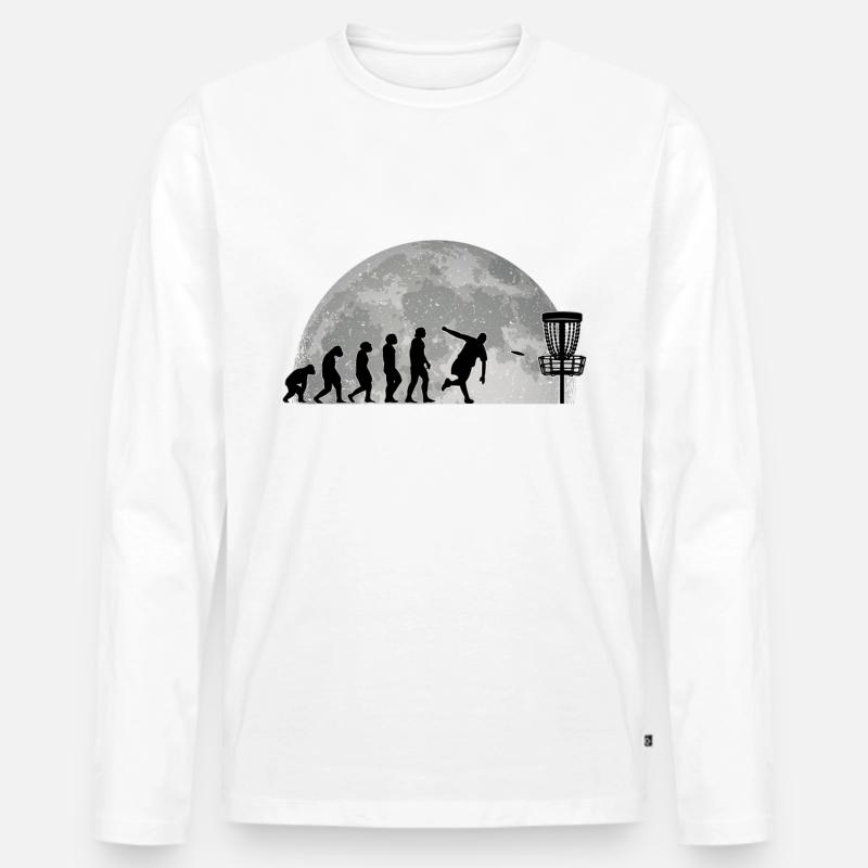 Discgolf Evolution Mond Wurfscheibe Disc Golf - Männer Premium Bio Langarmshirt - Weiß