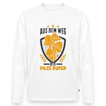 Aus dem Weg Die Pilze rufen Pilzkorb Pilzsammler - Männer Premium Bio Langarmshirt - Weiß - Vorne - Nico (187cm)