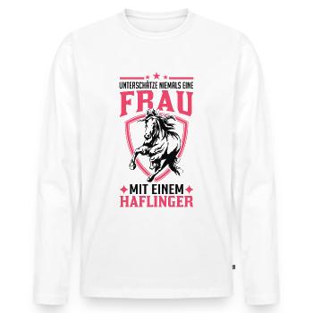 Haflinger Pferd Frau Reiterin Pferdemädchen - Männer Premium Bio Langarmshirt - Weiß - Vorne - Nico (187cm)