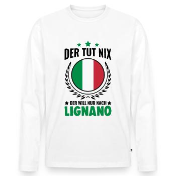 Der tut nix Der will nur nach Lignano Italien - Männer Premium Bio Langarmshirt - Weiß - Vorne - Nico (187cm)