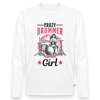 Crazy Drummer Girl Drums - Men's Premium Organic Long Sleeve Shirt - white - Front - Nico (187cm)