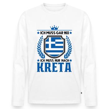Ich muss gar nix Ich muss nur nach Kreta Urlaub - Männer Premium Bio Langarmshirt - Weiß - Vorne - Nico (187cm)