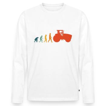 Tractor Evolution Retro Farmer - Men's Premium Organic Long Sleeve Shirt - white - Front - Nico (187cm)