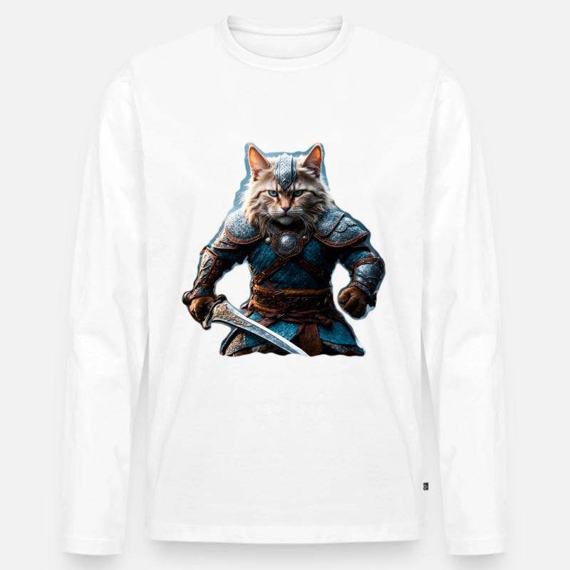 Wikinger-Katze - Männer Premium Bio Langarmshirt - Weiß