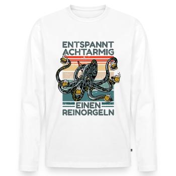 Entspannt Achtarmig Einen Reinorgeln Oktopus Meer - Männer Premium Bio Langarmshirt - Weiß - Vorne - Nico (187cm)