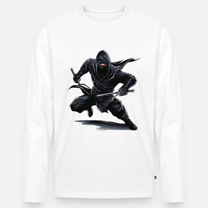 Ninja-Krieger - Männer Premium Bio Langarmshirt - Weiß