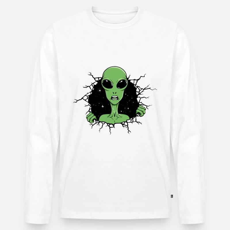 Alien schaut heraus - Männer Premium Bio Langarmshirt - Weiß