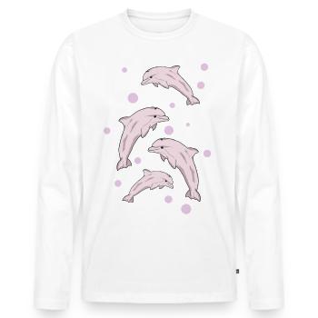 Vier Delphine, Meer - Männer Premium Bio Langarmshirt - Weiß - Vorne - Nico (187cm)