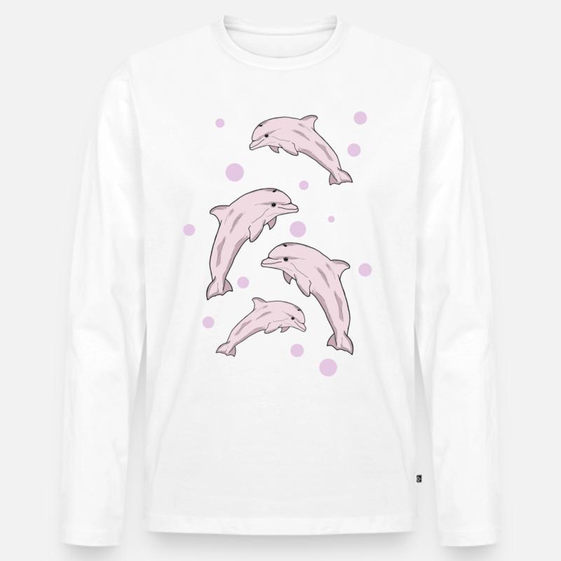 Vier Delphine, Meer - Männer Premium Bio Langarmshirt - Weiß