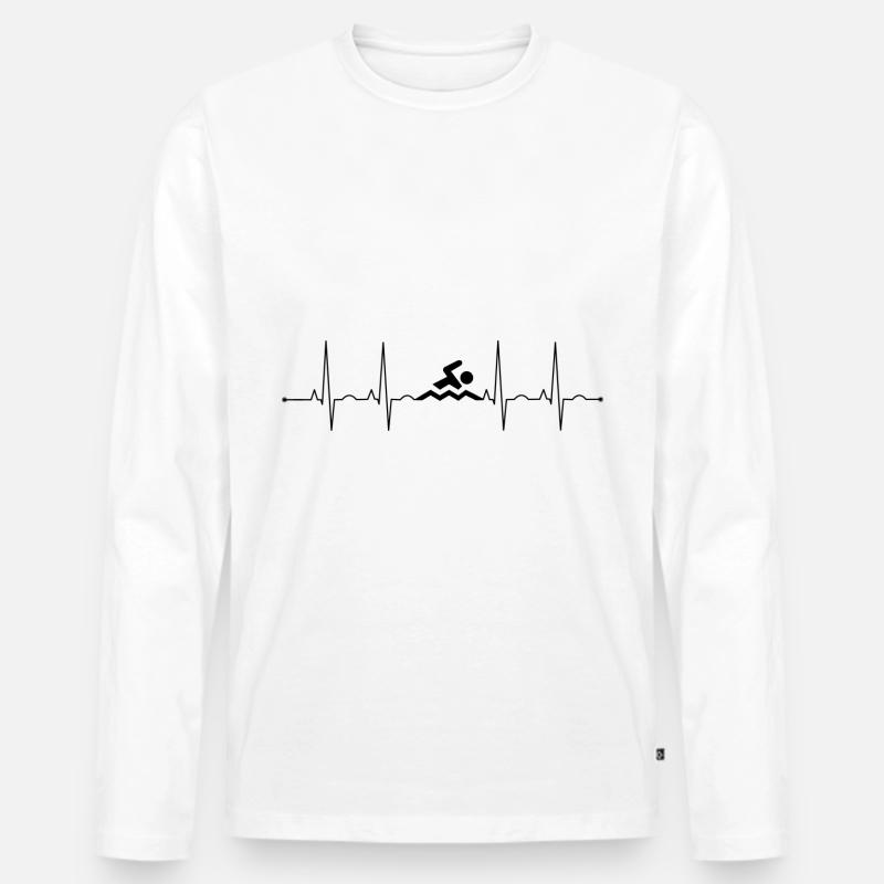 herzschlag schwimmen - Männer Premium Bio Langarmshirt - Weiß