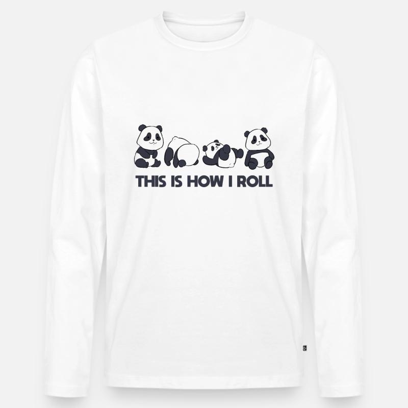 Rolling Panda - Männer Premium Bio Langarmshirt - Weiß