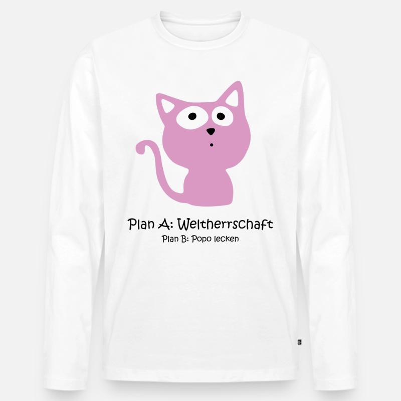Süße Katze - Weltherrschaft - Männer Premium Bio Langarmshirt - Weiß