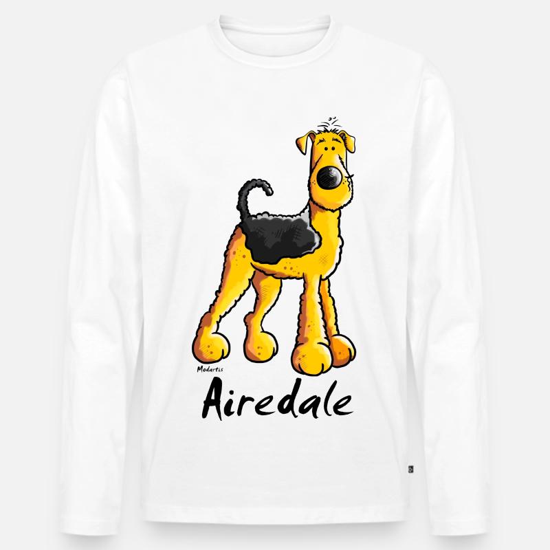 Fröhlicher Airedale Terrier - Männer Premium Bio Langarmshirt - Weiß