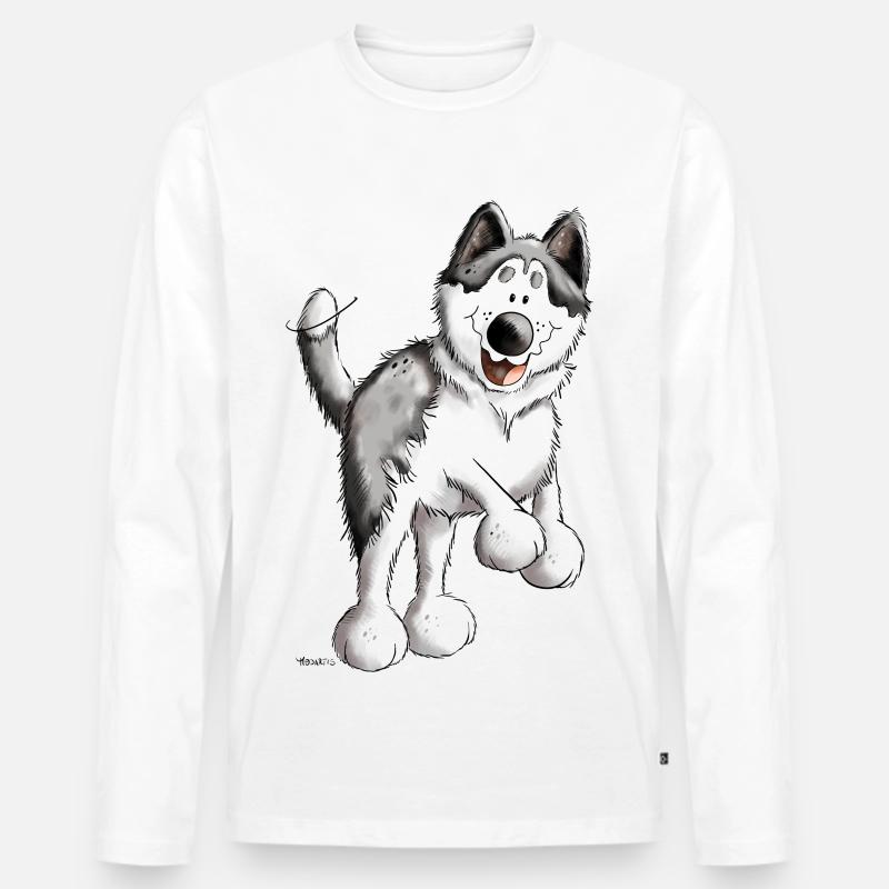 Fröhlicher Husky - Männer Premium Bio Langarmshirt - Weiß