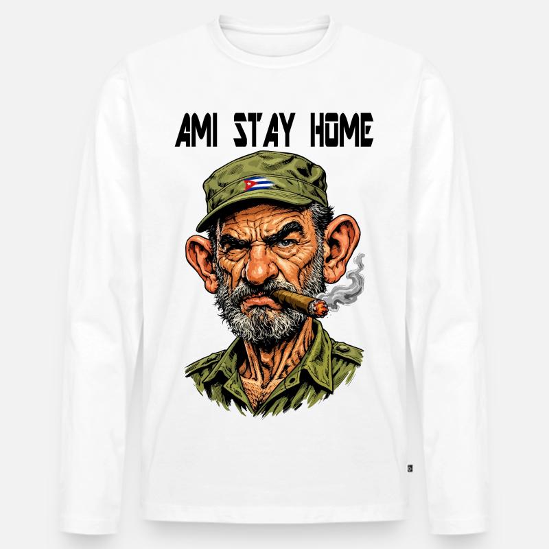Kubanischer Veteran mit Zigarre - Männer Premium Bio Langarmshirt - Weiß