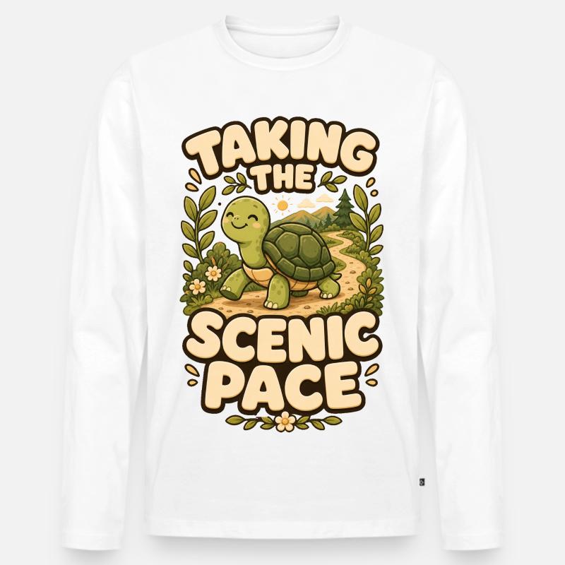 Taking The Scenic Pace Schildkröte - Männer Premium Bio Langarmshirt - Weiß