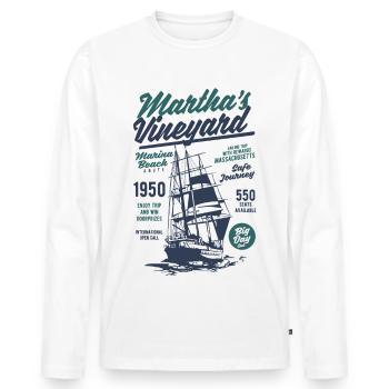Yacht 1950 Voilier Marine Vintage Beach Ship - T-shirt manches longues Premium bio Homme - blanc - Devant - Nico (187cm)