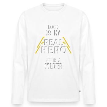 Papa mon vrai héros, soldat, fierté, cadeau, - T-shirt manches longues Premium bio Homme - blanc - Devant - Nico (187cm)