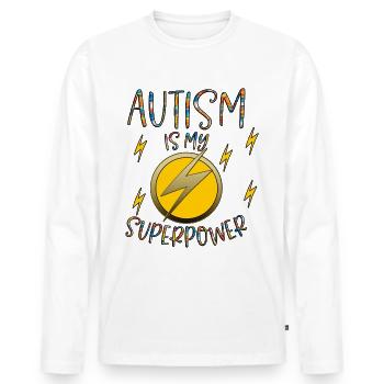 Autism Superpower Autisme Syndrome d’Asperger - T-shirt manches longues Premium bio Homme - blanc - Devant - Nico (187cm)