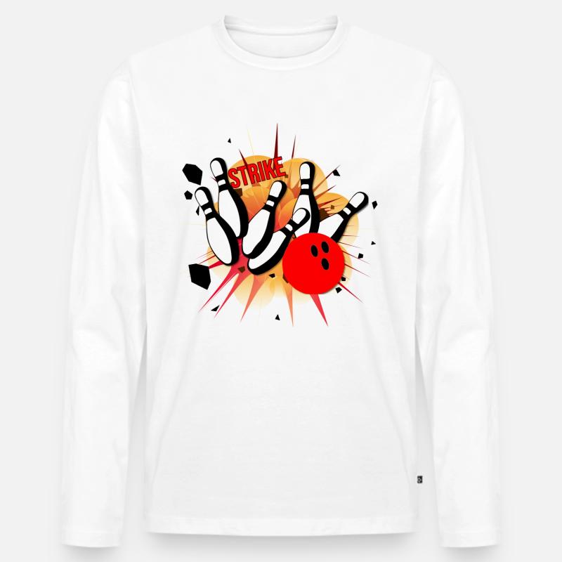 Bowling Strike - Männer Premium Bio Langarmshirt - Weiß