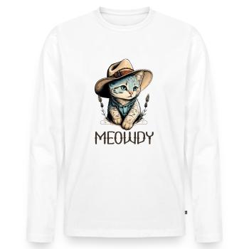Meowdy Cat Howdy Meme Western Cowboy Kitten - T-shirt manches longues Premium bio Homme - blanc - Devant - Nico (187cm)