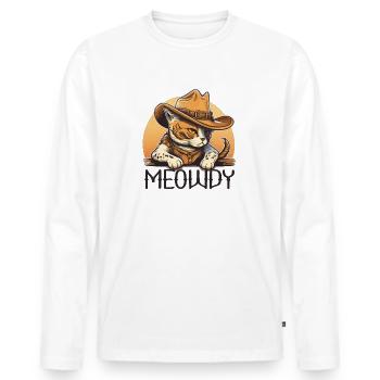 Meowdy Cat Howdy Meme Western Cowboy Kitten - T-shirt manches longues Premium bio Homme - blanc - Devant - Nico (187cm)