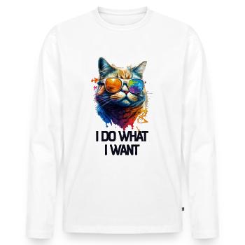 I Do What I Want Katze mit Sonnenbrille - Männer Premium Bio Langarmshirt - Weiß - Vorne - Nico (187cm)