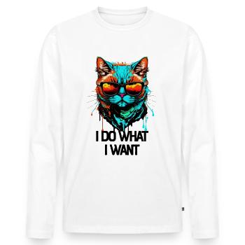 I Do What I Want Katze mit Sonnenbrille - Männer Premium Bio Langarmshirt - Weiß - Vorne - Nico (187cm)