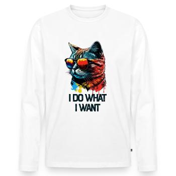 I Do What I Want Katze mit Sonnenbrille - Männer Premium Bio Langarmshirt - Weiß - Vorne - Nico (187cm)