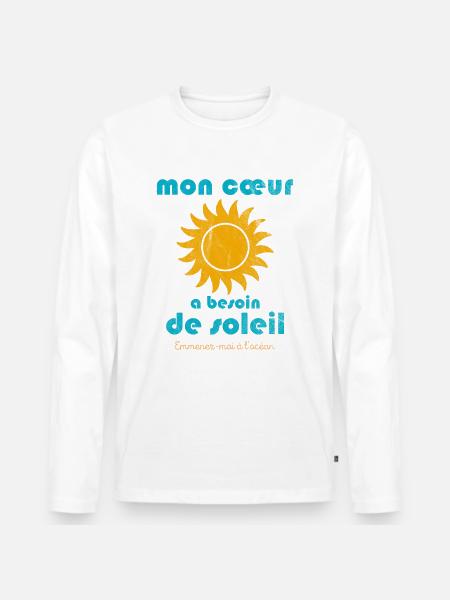 Mon Coeur a besoin le Soleil - Männer Premium Bio Langarmshirt - Weiß