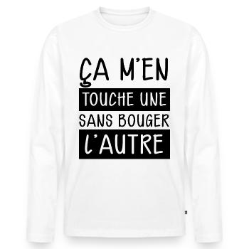 Humour Ça M'en Touche Une Sans Bouger L'Autre - T-shirt manches longues Premium bio Homme - blanc - Devant - Nico (187cm)