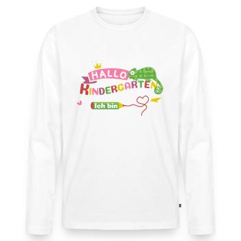 Hallo Kindergarten Chamäleon zum Personalisieren - Männer Premium Bio Langarmshirt - Weiß - Vorne - Nico (187cm)