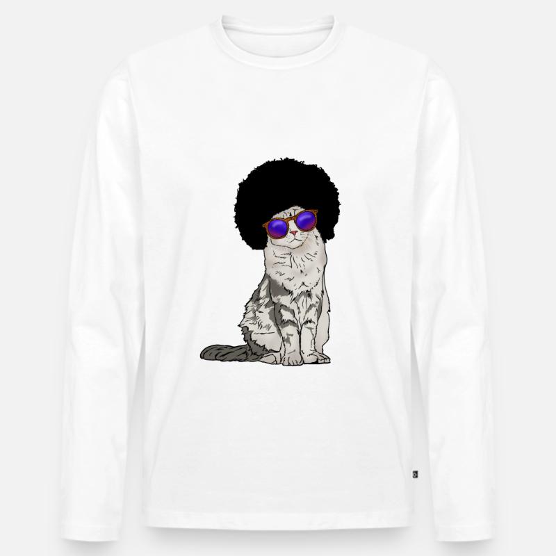 Katze mit Afro und Sonnenbrille Geschenkidee - Männer Premium Bio Langarmshirt - Weiß