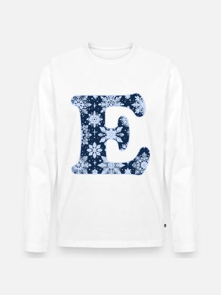 Buchstabe E Schneeflocken - Männer Premium Bio Langarmshirt - Weiß