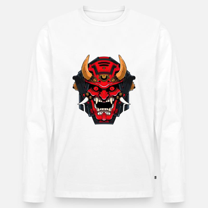 Cyborg Dämon Samurai - Männer Premium Bio Langarmshirt - Weiß