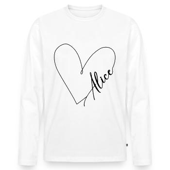 Ligne de coeur du nom d’Alice - T-shirt manches longues Premium bio Homme - blanc - Devant - Nico (187cm)