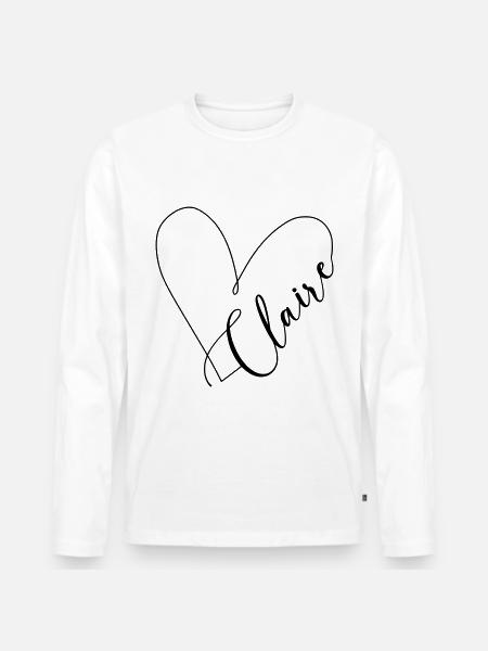 Claire Name Herzlinie - Männer Premium Bio Langarmshirt - Weiß