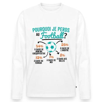 Warum verliere ich im Fußball? - Männer Premium Bio Langarmshirt - Weiß - Vorne - Nico (187cm)