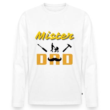 Mister Papa Père Avec Poussette Moustache - T-shirt manches longues Premium bio Homme - blanc - Devant - Nico (187cm)