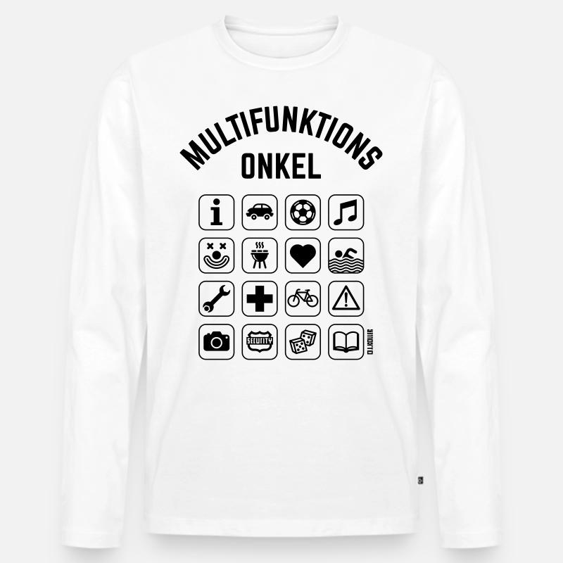 Multifunktions Onkel (16 Icons) - Männer Premium Bio Langarmshirt - Weiß