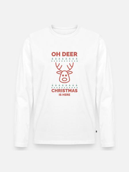 lustiger Weihnachtspullover - Oh Hirsch, Weihnachten ist da - Männer Premium Bio Langarmshirt - Weiß