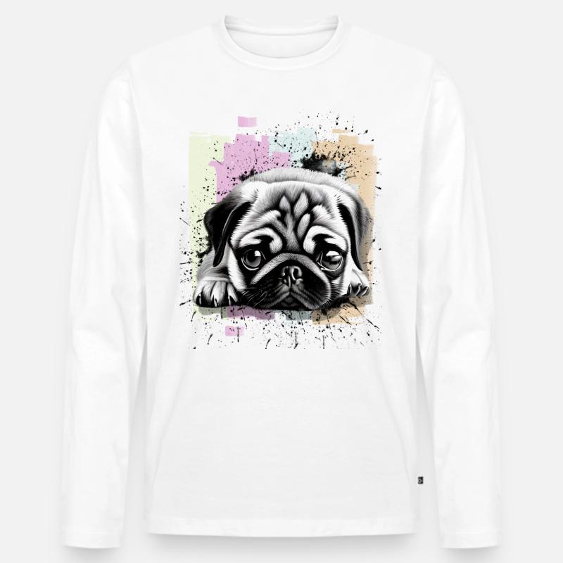 Mops - Männer Premium Bio Langarmshirt - Weiß
