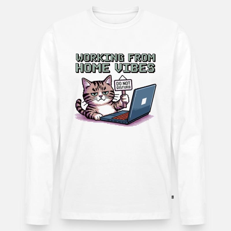 Homeoffice mit Stil und Katze - Männer Premium Bio Langarmshirt - Weiß