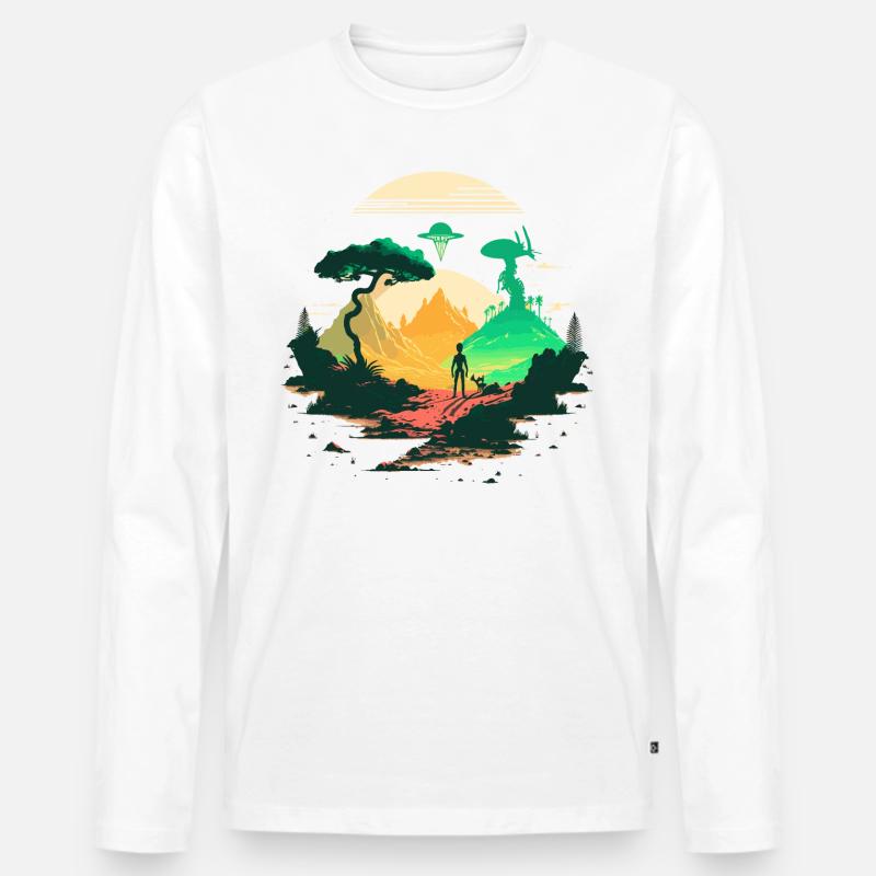 Fremde Welt - Männer Premium Bio Langarmshirt - Weiß