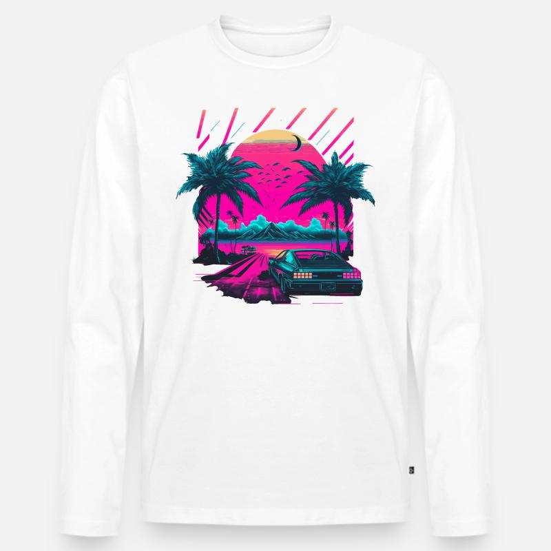 Synthwave Palm Beach - Männer Premium Bio Langarmshirt - Weiß