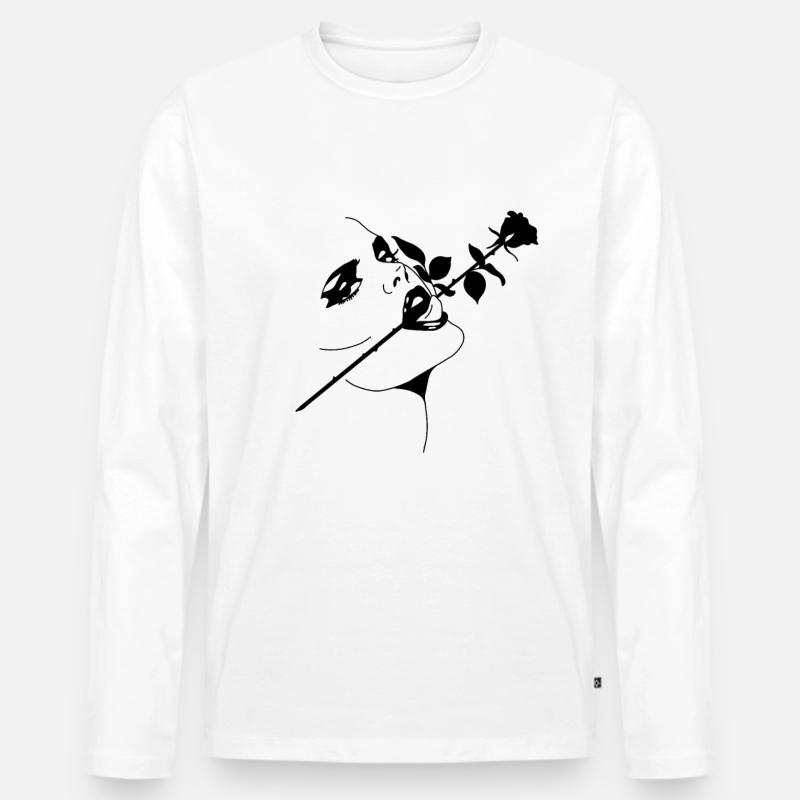 Frau - Rose im Mund - Männer Premium Bio Langarmshirt - Weiß