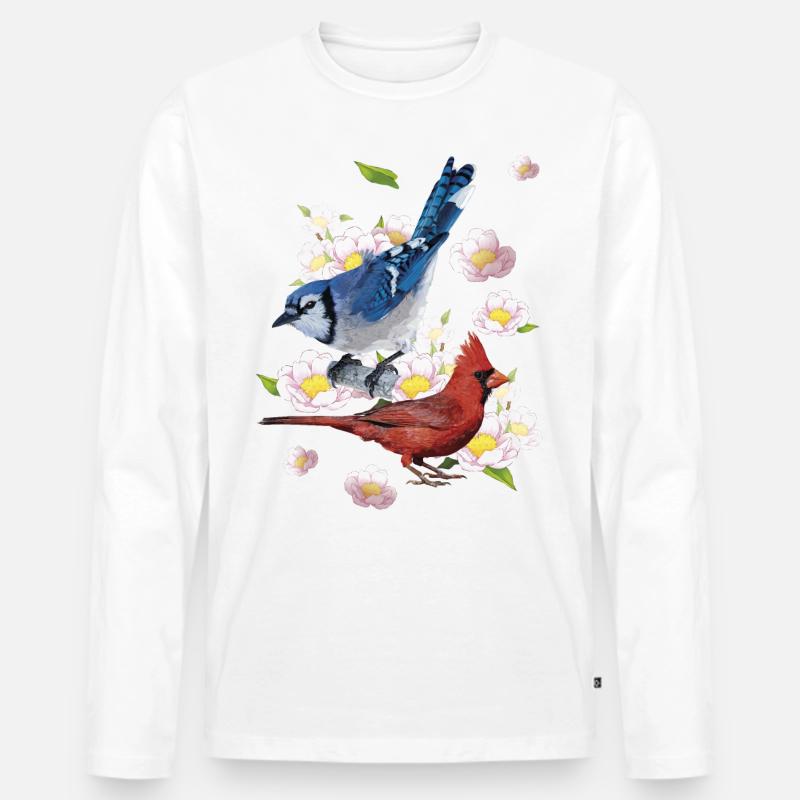 Der nördliche Kardinal und der blaue Eichelhäher - Männer Premium Bio Langarmshirt - Weiß